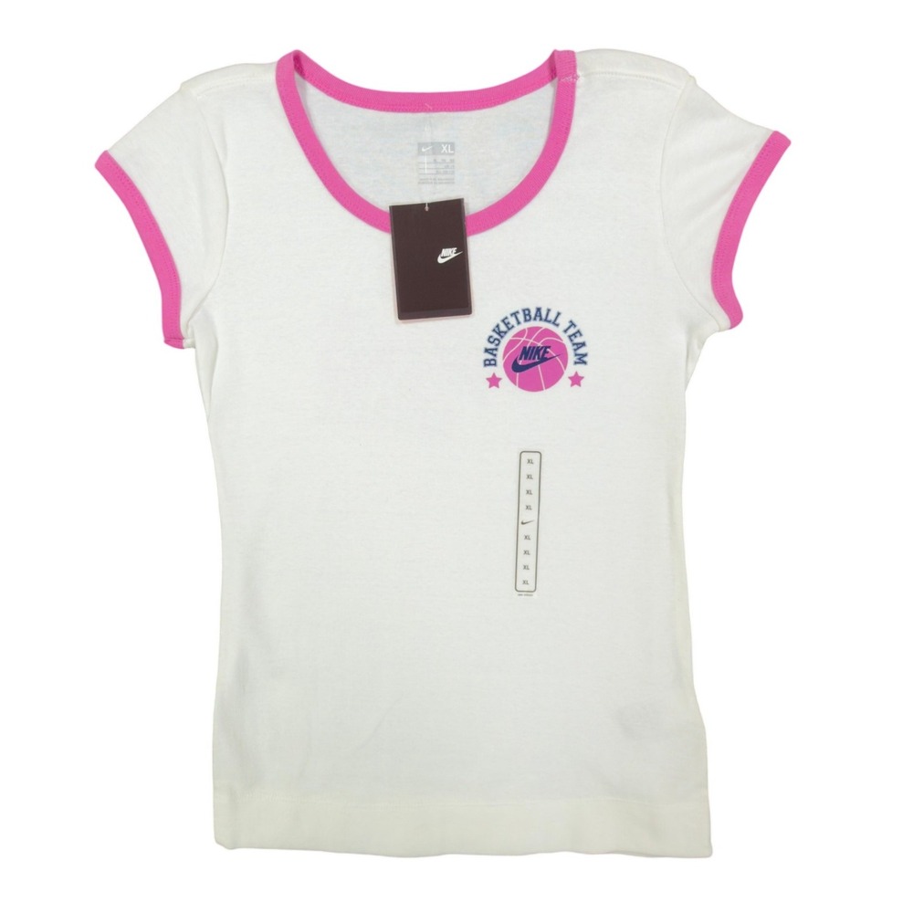 Nike Y2K Ringer Tee Girls XL White Pink Basketball Team 216485 NWT
